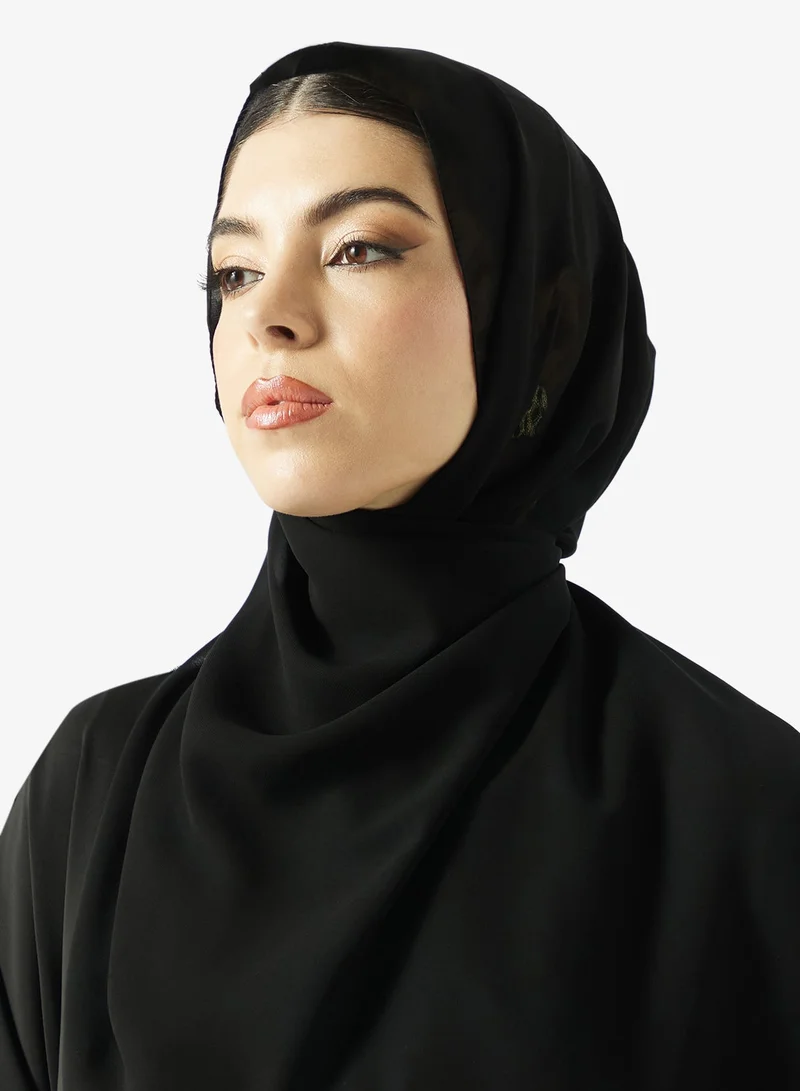 hayas closet Black Embroidered Abaya With Sheila